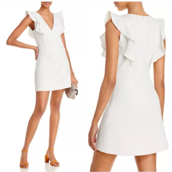 Donna Morgan White Ruffle Mini Dress, Size 8 NWT - Picture 2 of 10